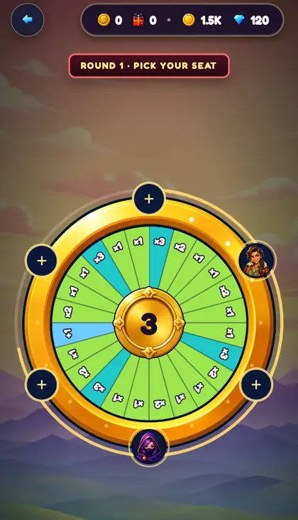 The wheel round in Goodtime Casino: players pick their seats around a multiplier wheel