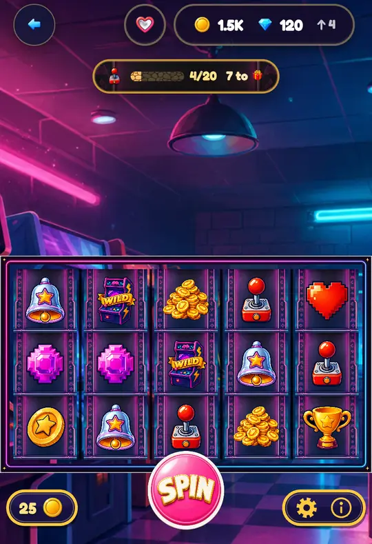 Arcade in Goodtime Casino: the reels, the SPIN button and your coin balance