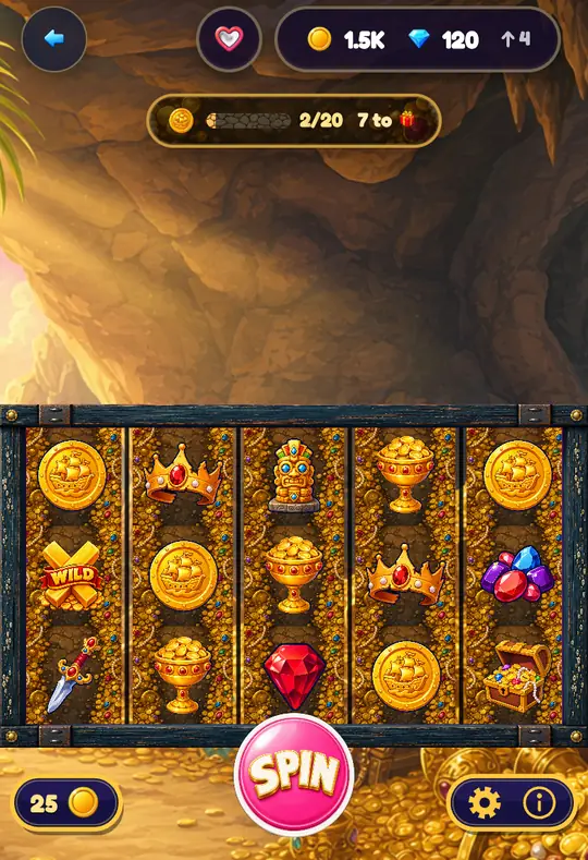Buried Treasure in Goodtime Casino: the reels, the SPIN button and your coin balance