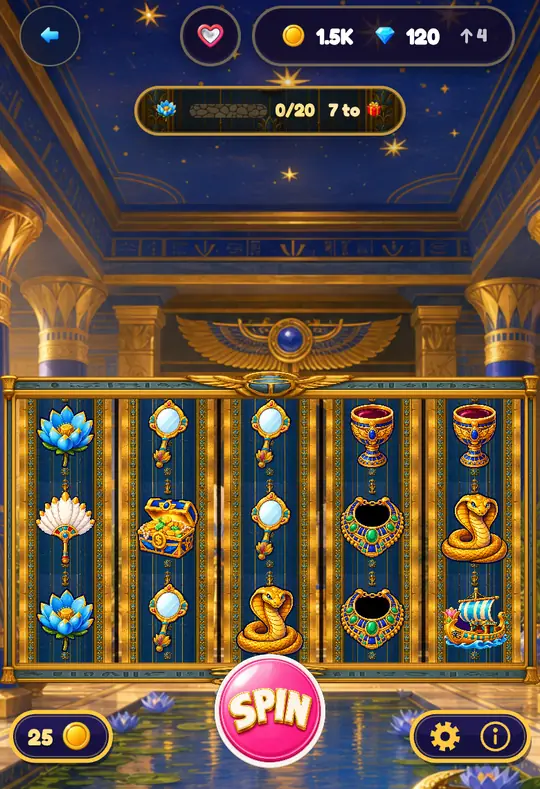 Cleopatra's Palace in Goodtime Casino: the reels, the SPIN button and your coin balance