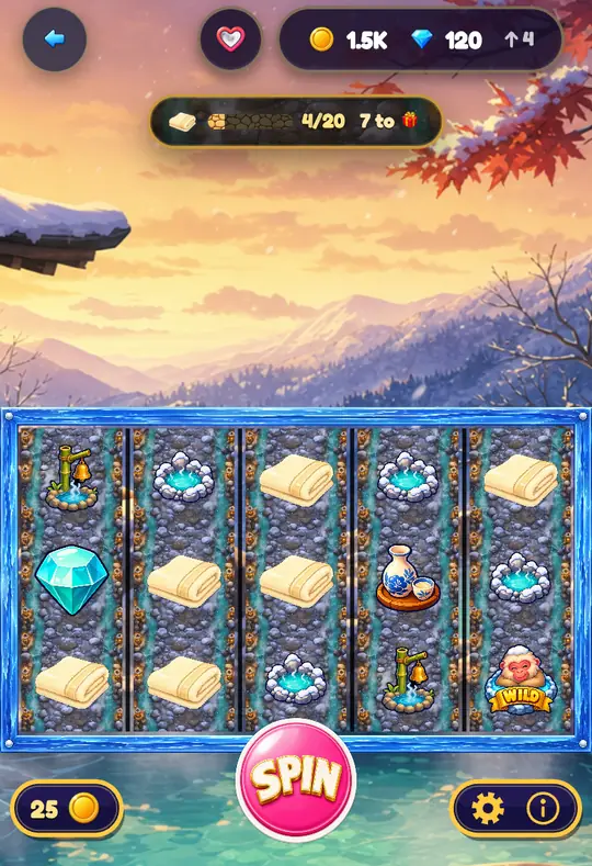 Hot Springs in Goodtime Casino: the reels, the SPIN button and your coin balance