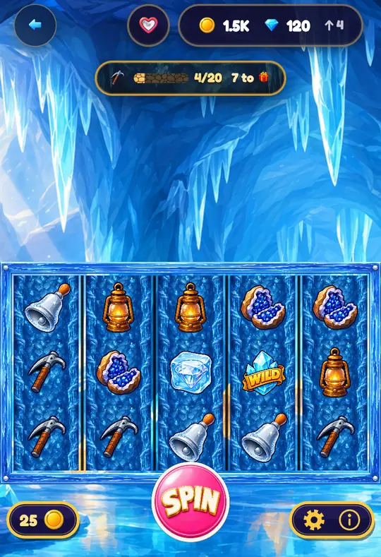 Ice Cavern in Goodtime Casino: the reels, the SPIN button and your coin balance