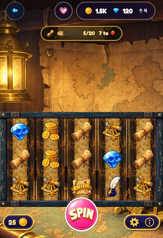 Map Fragment in Goodtime Casino: the reels, the SPIN button and your coin balance