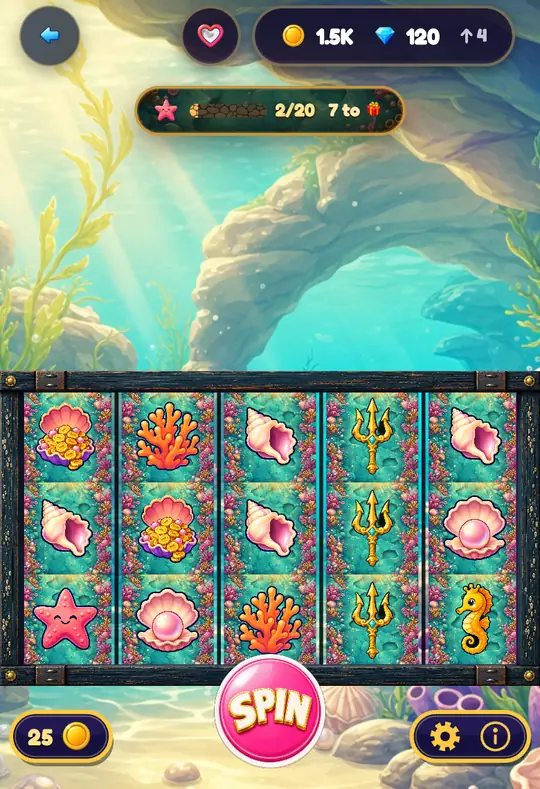 Mermaid Cove in Goodtime Casino: the reels, the SPIN button and your coin balance