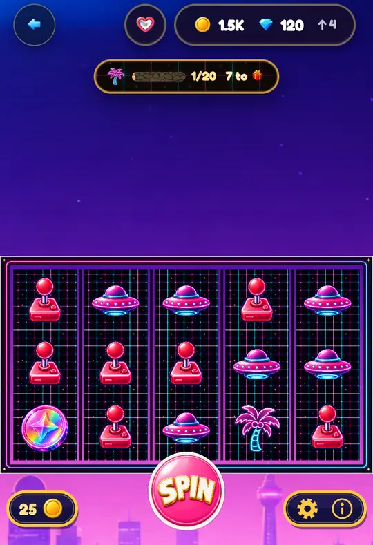 Neon Reels in Goodtime Casino: the reels, the SPIN button and your coin balance