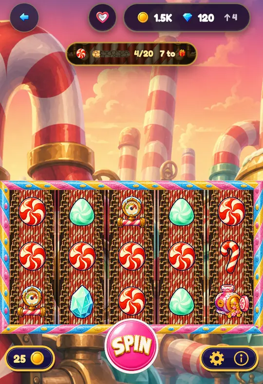 Peppermint Pipeworks in Goodtime Casino: the reels, the SPIN button and your coin balance