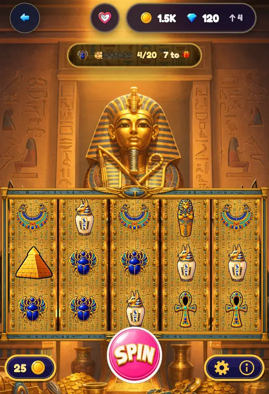 Pharaoh's Riches in Goodtime Casino: the reels, the SPIN button and your coin balance