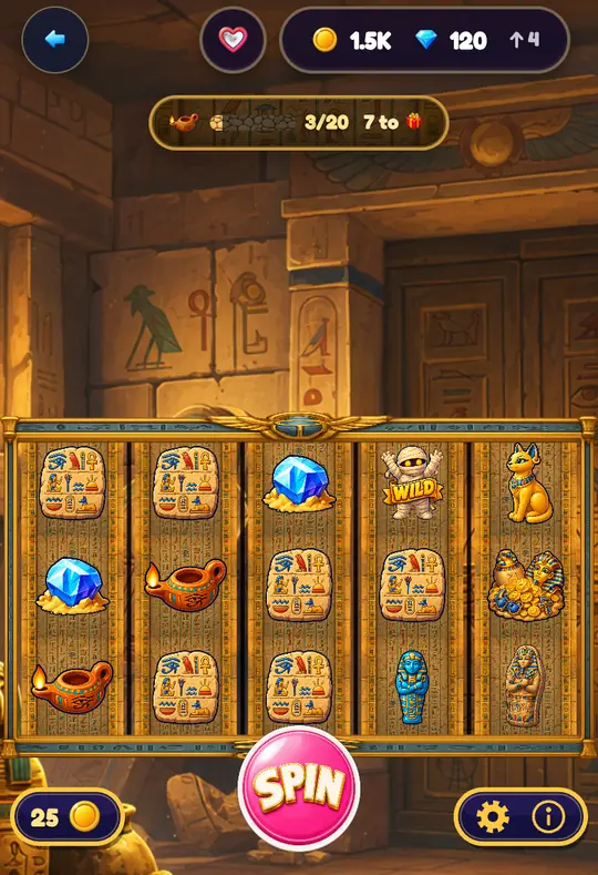 Pharaoh's Tomb in Goodtime Casino: the reels, the SPIN button and your coin balance