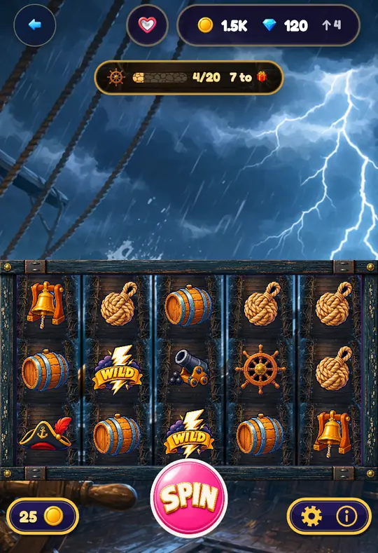 Pirate Plunder in Goodtime Casino: the reels, the SPIN button and your coin balance
