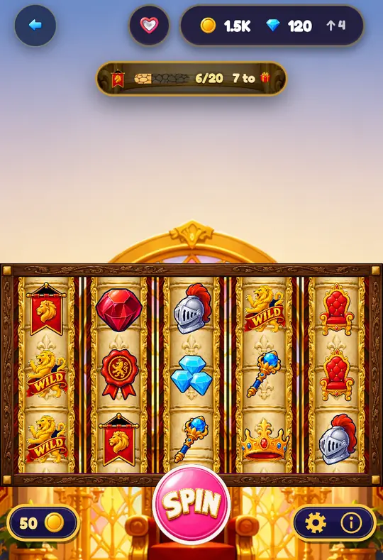 Royal Reels in Goodtime Casino: the reels, the SPIN button and your coin balance