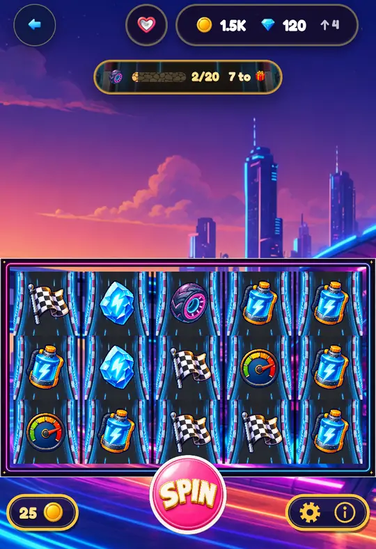 Speedway in Goodtime Casino: the reels, the SPIN button and your coin balance