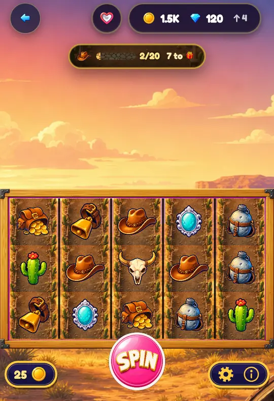 Stampede in Goodtime Casino: the reels, the SPIN button and your coin balance