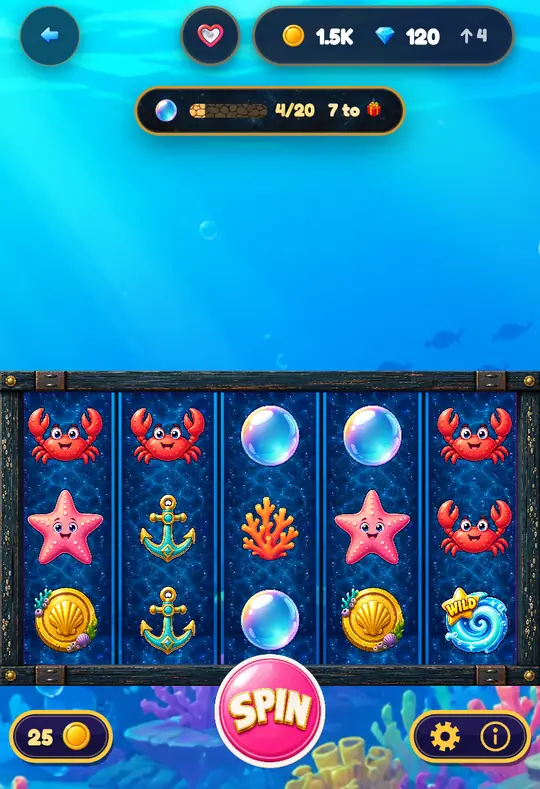 Stormy Seas in Goodtime Casino: the reels, the SPIN button and your coin balance