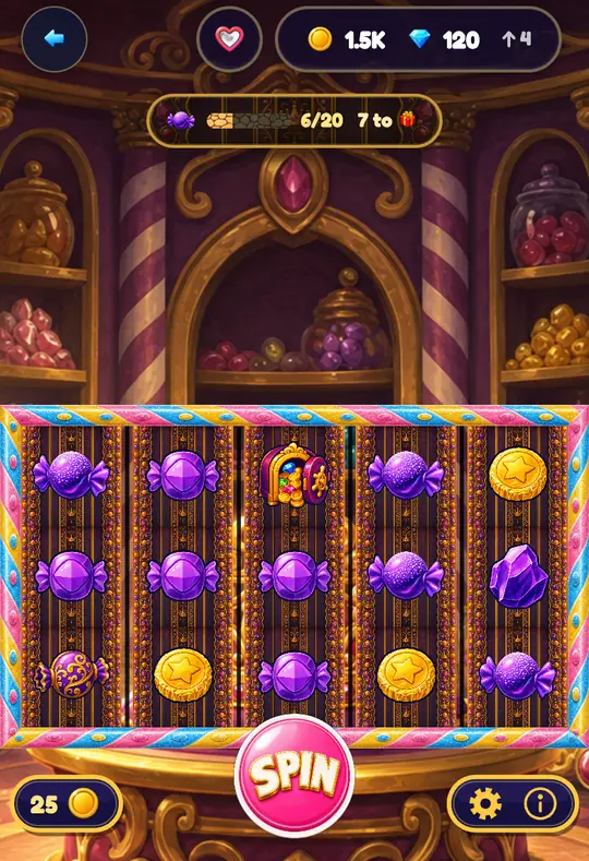 Sugarplum Vault in Goodtime Casino: the reels, the SPIN button and your coin balance