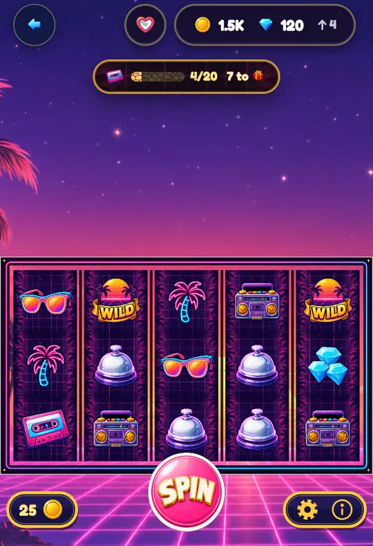 Synthwave in Goodtime Casino: the reels, the SPIN button and your coin balance